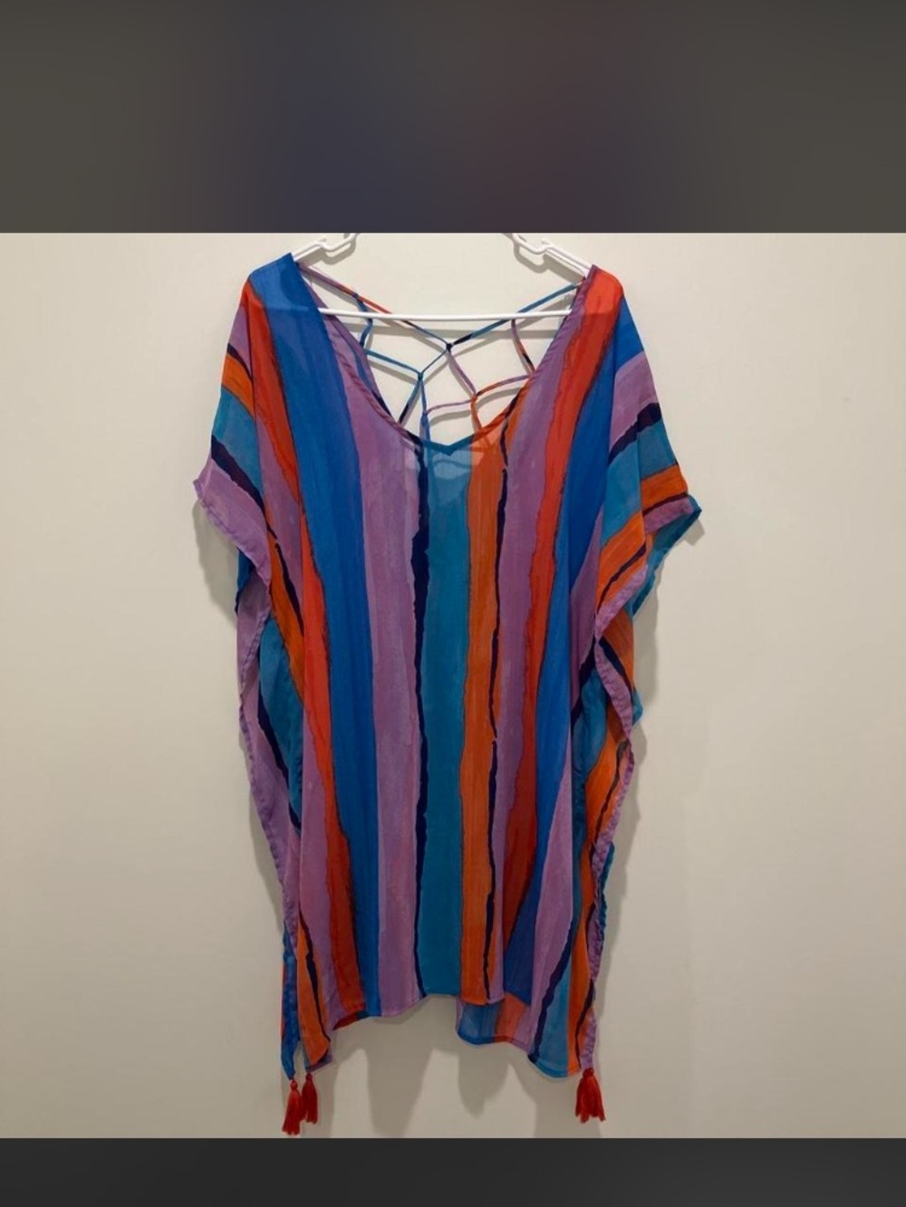Vibrant Striped Women's Swim Coverup - Purple, Blue & Orange